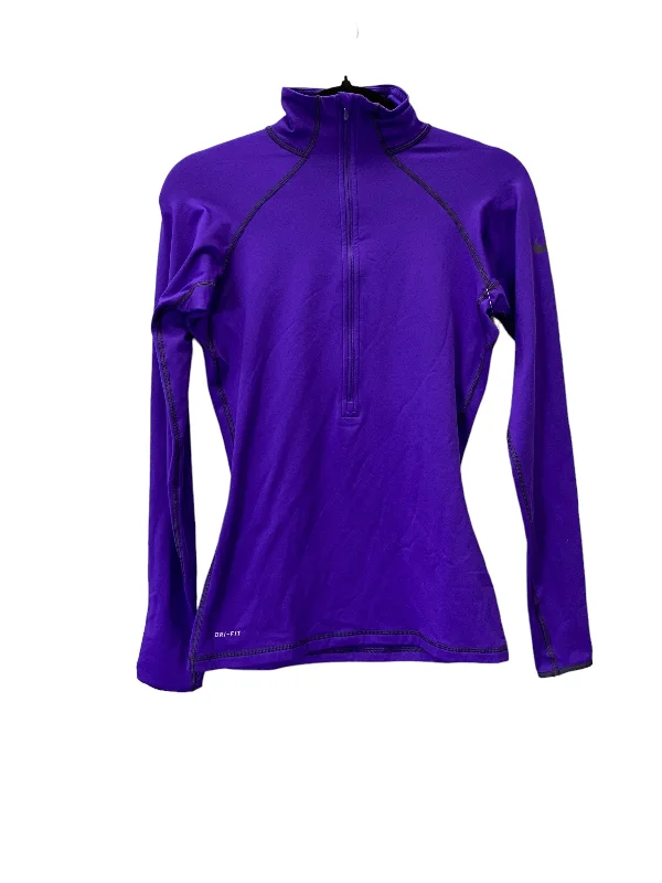 Comfortable long sleeve Athletic Top Long Sleeve Collar By Nike In Purple, Size: S