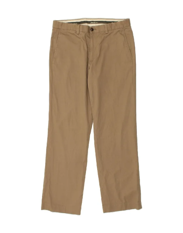 Loose fit EDDIE BAUER Mens Straight Chino Trousers W33 L32 Beige Cotton