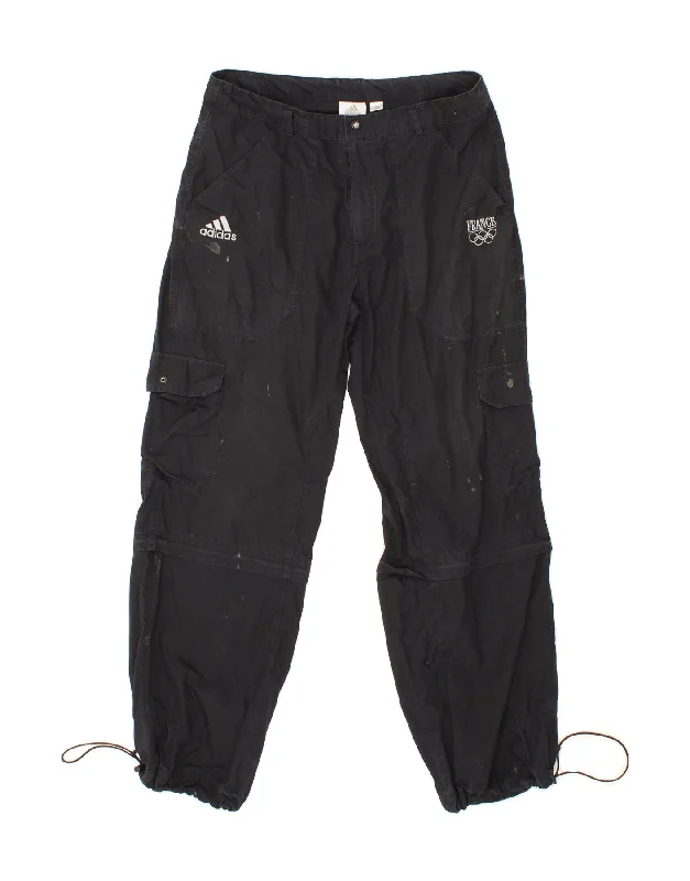 Double denim ADIDAS Mens France Graphic Tapered Cargo Trousers Large W36 L30 Black