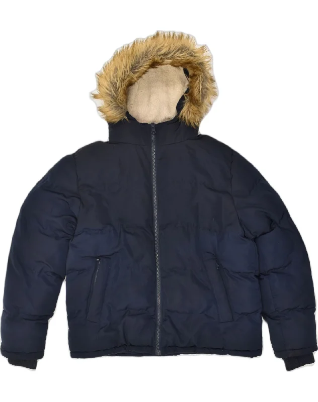 Lightweight-fit SUPERDRY Mens Hooded Padded Jacket UK 40 Large Navy Blue Polyester