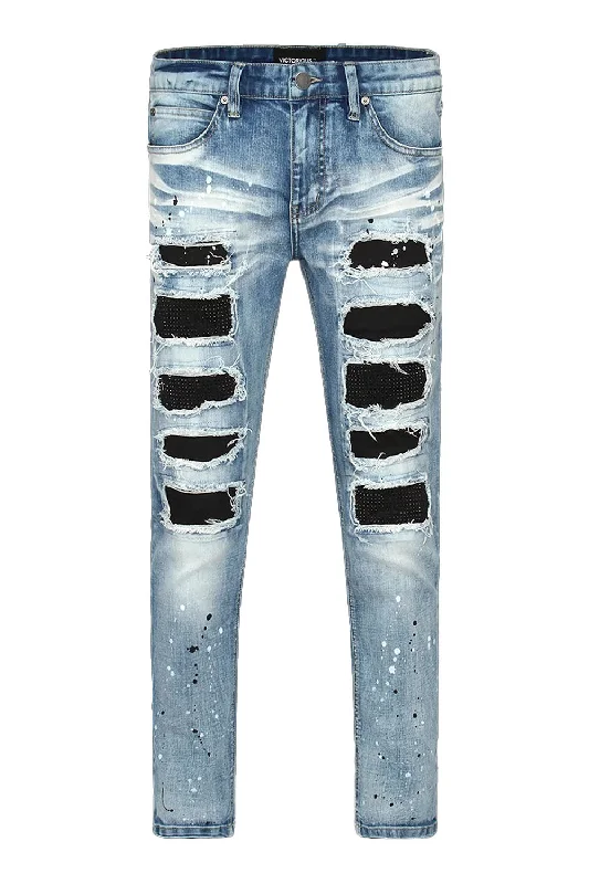 Cargo trousers Paint Splatter Rhinestone Denim Jeans