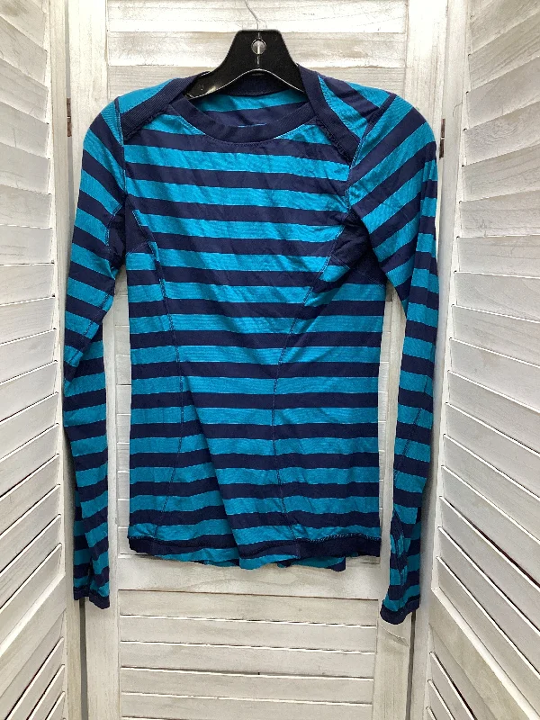 Stylish long sleeve Athletic Top Long Sleeve Crewneck By Lululemon In Striped Pattern, Size: 4