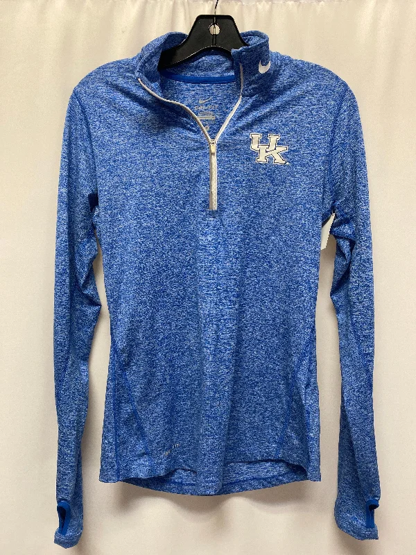 Casual long sleeve Athletic Top Long Sleeve Collar By Nike In Blue, Size: S