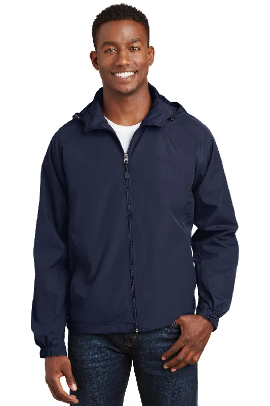 Recycled-materials Sport-Tek Mens Water Resistant Full Zip Hooded Jacket - True Navy Blue