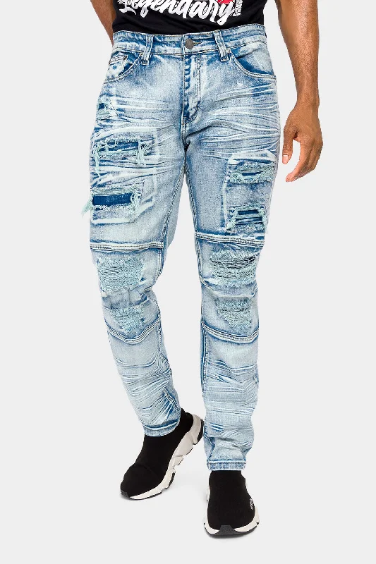 Work pants Faded Rip and Repair Denim Jeans