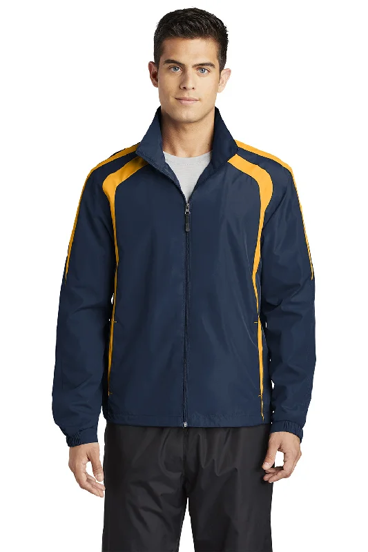 Cold-weather Sport-Tek Mens Water Resistant Full Zip Jacket - True Navy Blue/Gold