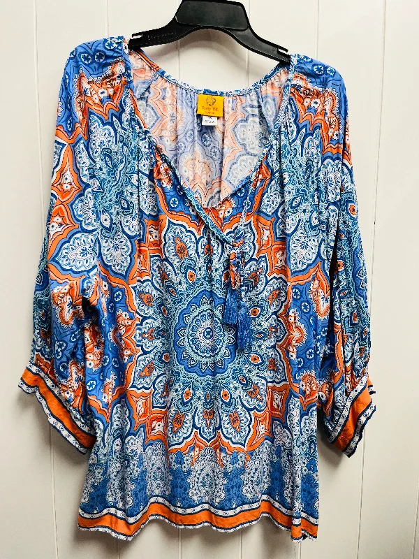 Slim fit Top Long Sleeve By Ruby Rd In Blue & Orange, Size: 3x