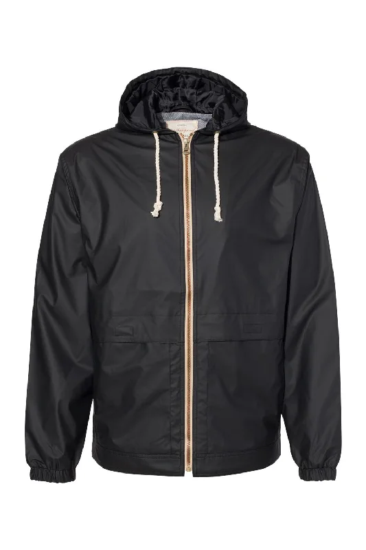 Sportwear-inspired  Weatherproof Mens Vintage Water Resistant Full Zip Hooded Rain Jacket - Black