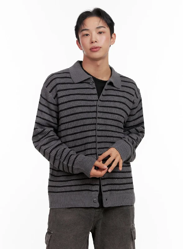 Trendy Men's Striped Collared Sweater IN426