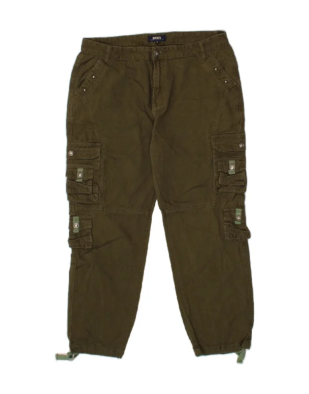 Designer denim VINTAGE Mens Tapered Cargo Trousers W38 L29 Green Cotton