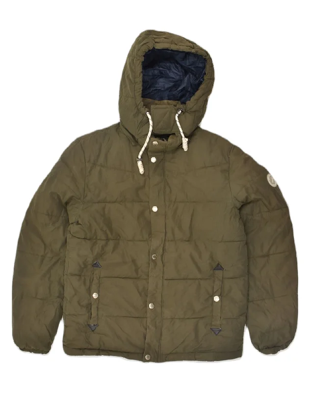 Functional-wear JACK & JONES Mens Hooded Padded Jacket UK 40 Large Khaki Polyester