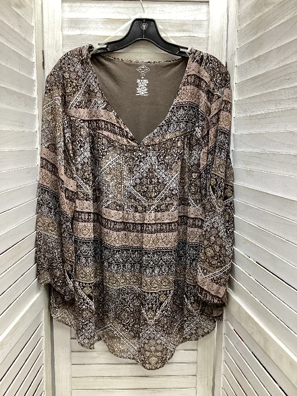 Printed blouse Top Long Sleeve By St Johns Bay In Paisley Print, Size: 3x