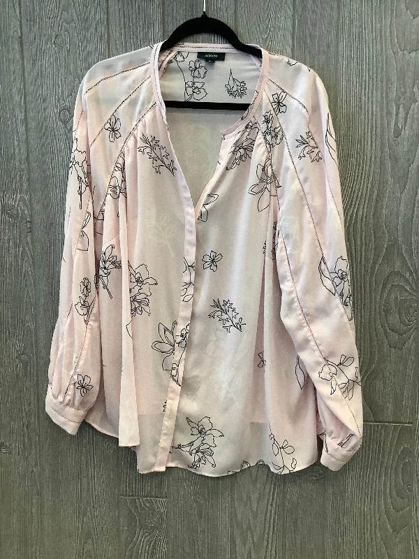 Casual button-down Top Long Sleeve By Alfani In Pink, Size: 3x