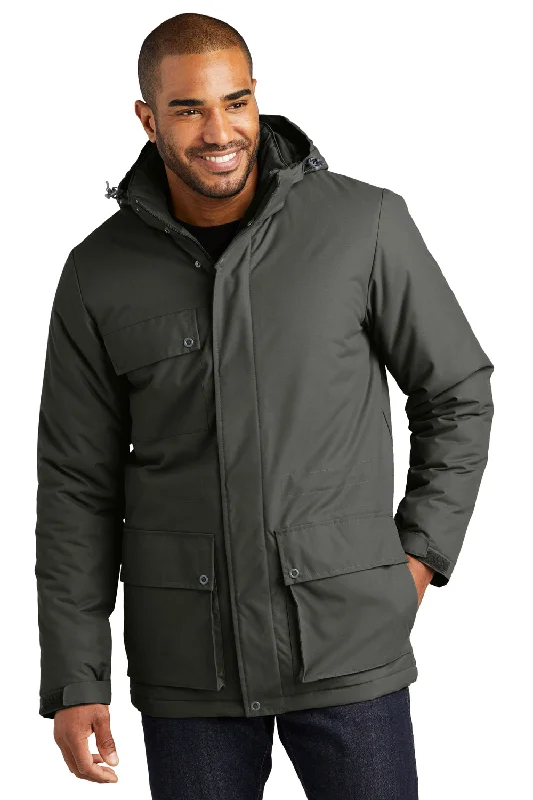 Weatherproof Port Authority Mens Excursion Water Resistant Full Zip Hooded Parka - Storm Grey