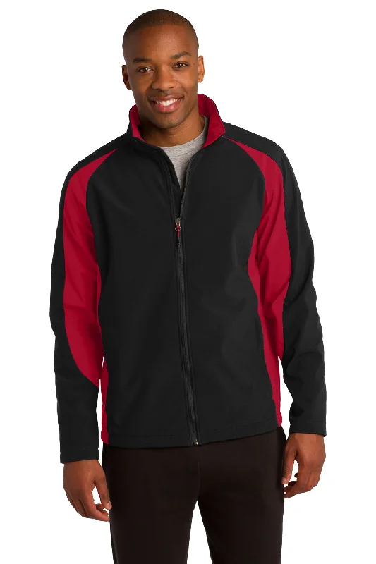 Functional-wear Sport-Tek Mens Water Resistant Full Zip Jacket - Black/True Red