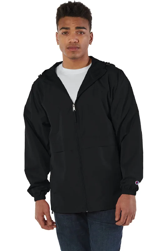 Relaxed-wear Champion Mens Wind & Water Resistant Full Zip Hooded Anorak Jacket - Black