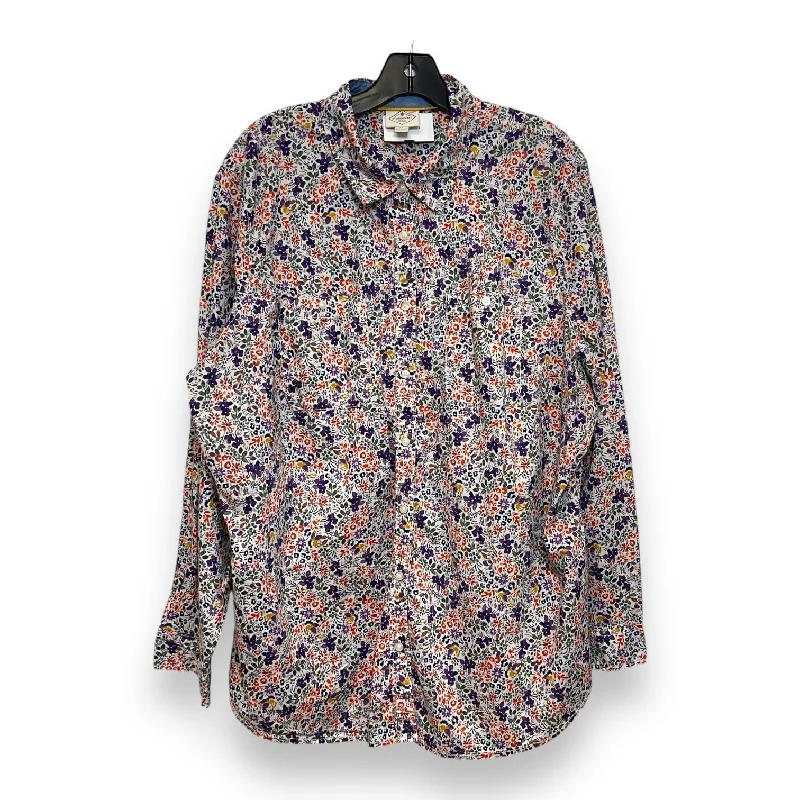 Casual button-down Top Long Sleeve By St Johns Bay In Flowered, Size: 2x