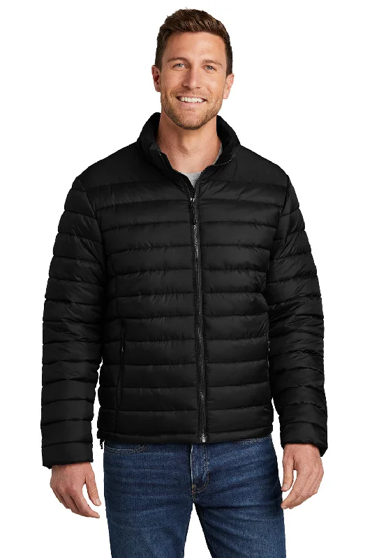 Off-duty Port Authority Mens Horizon Water Resistant Full Zip Puffy Jacket - Deep Black