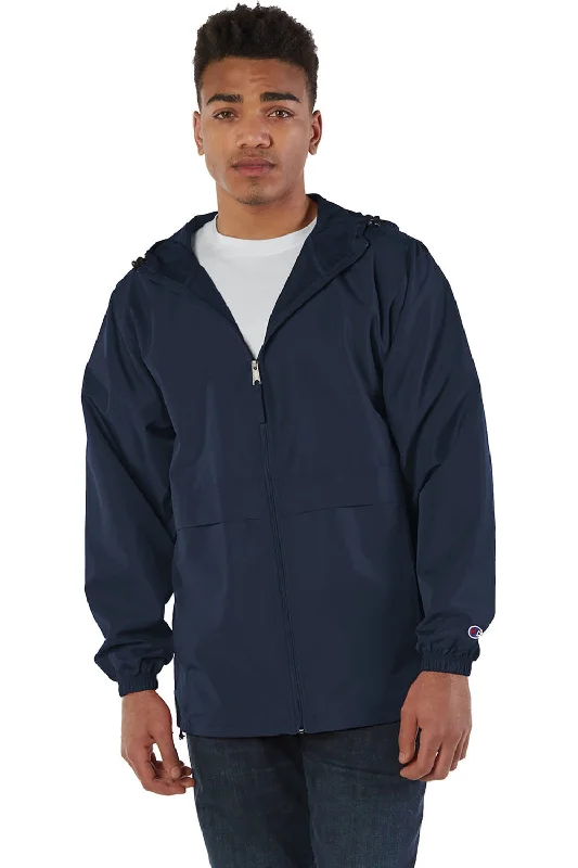 Relaxed-wear Champion Mens Wind & Water Resistant Full Zip Hooded Anorak Jacket - Navy Blue