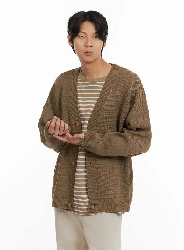 Luxe-casual Men's Oversized Buttoned Cardigan (Beige) IY410