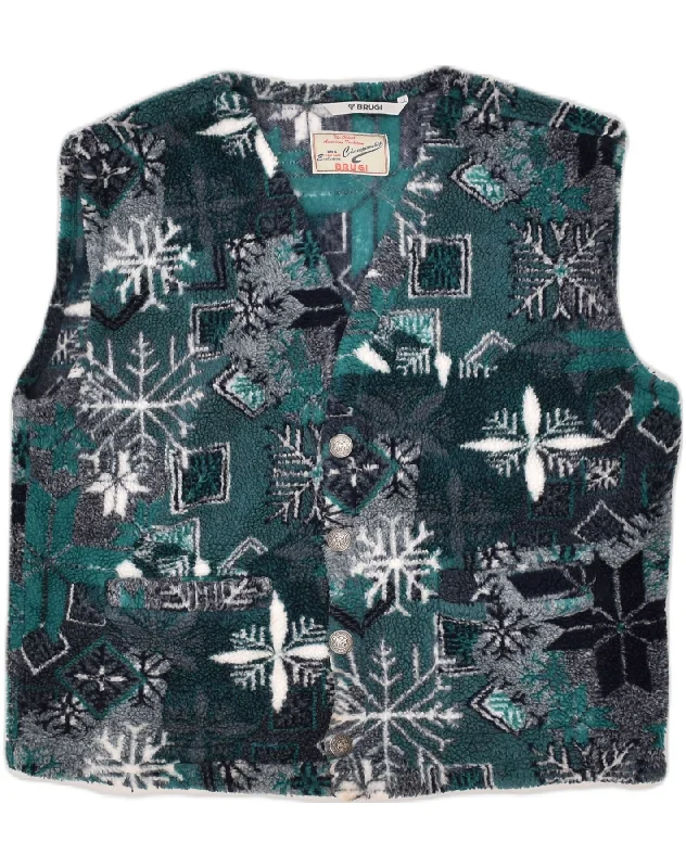 Designer BRUGI Mens Fleece Gilet UK 38 Medium Blue Floral