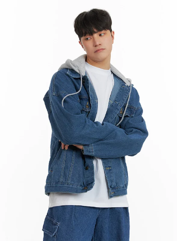 Cozy-texture  Men's Button Denim Jacket with Hoodie IA402