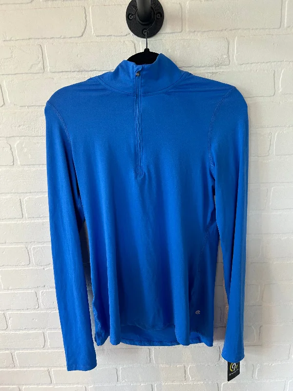 Simple long sleeve Athletic Top Long Sleeve Collar By Champion In Blue, Size: S