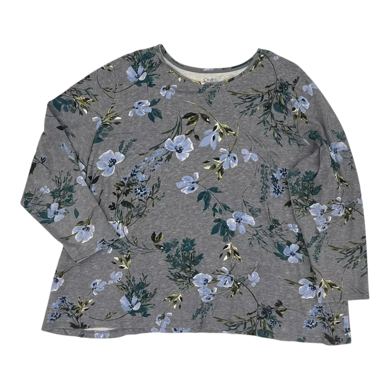 V-neck long sleeve Top Ls By Croft And Barrow In Floral Print, Size:3X