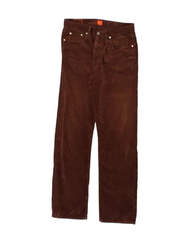 Vintage-inspired HUGO BOSS Mens Straight Casual Trousers W34 L34 Brown Cotton