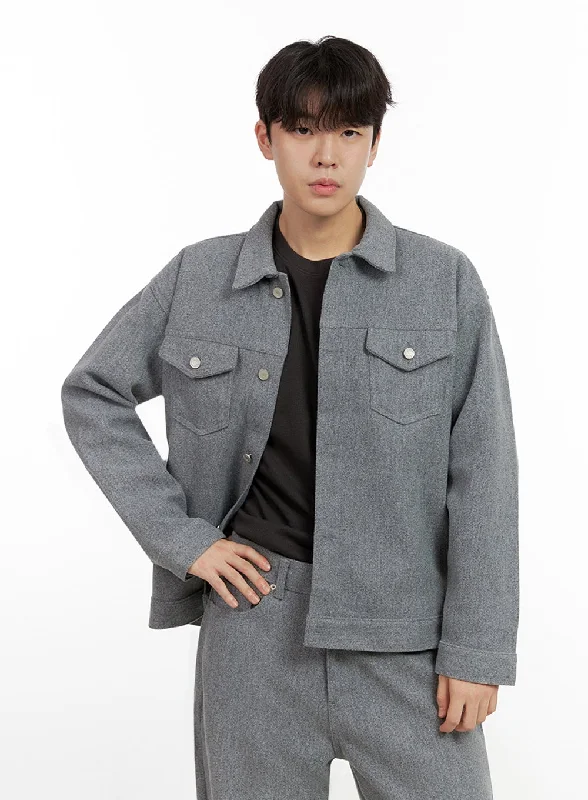 Layered Men's Buttoned Pocketed Polyester Coat IN422