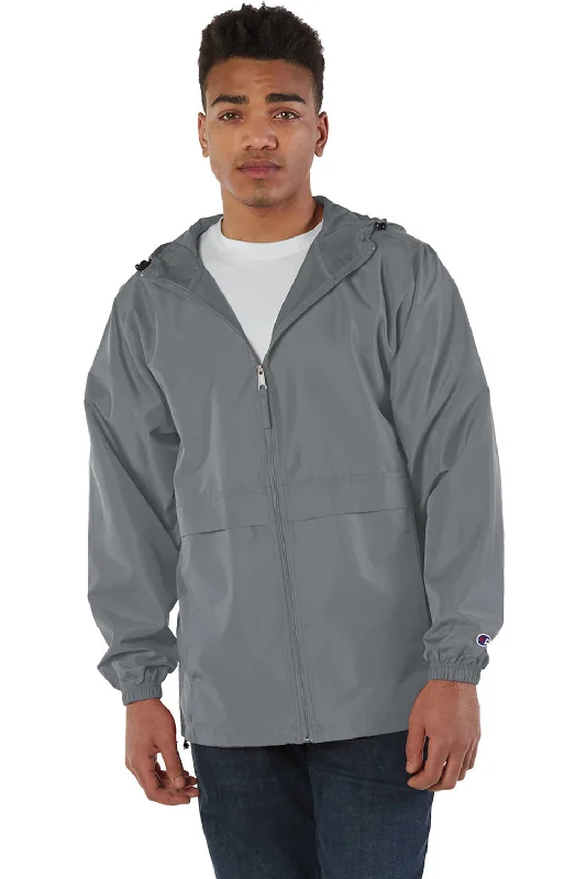 Outdoor-adventure Champion Mens Wind & Water Resistant Full Zip Hooded Anorak Jacket - Graphite Grey