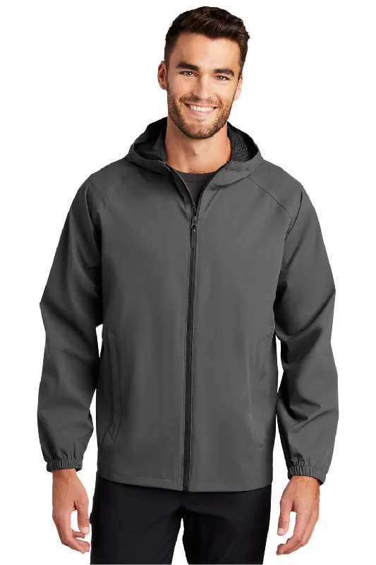 Layer-ready Port Authority Mens Essential Waterproof Full Zip Hooded Rain Jacket - Graphite Grey