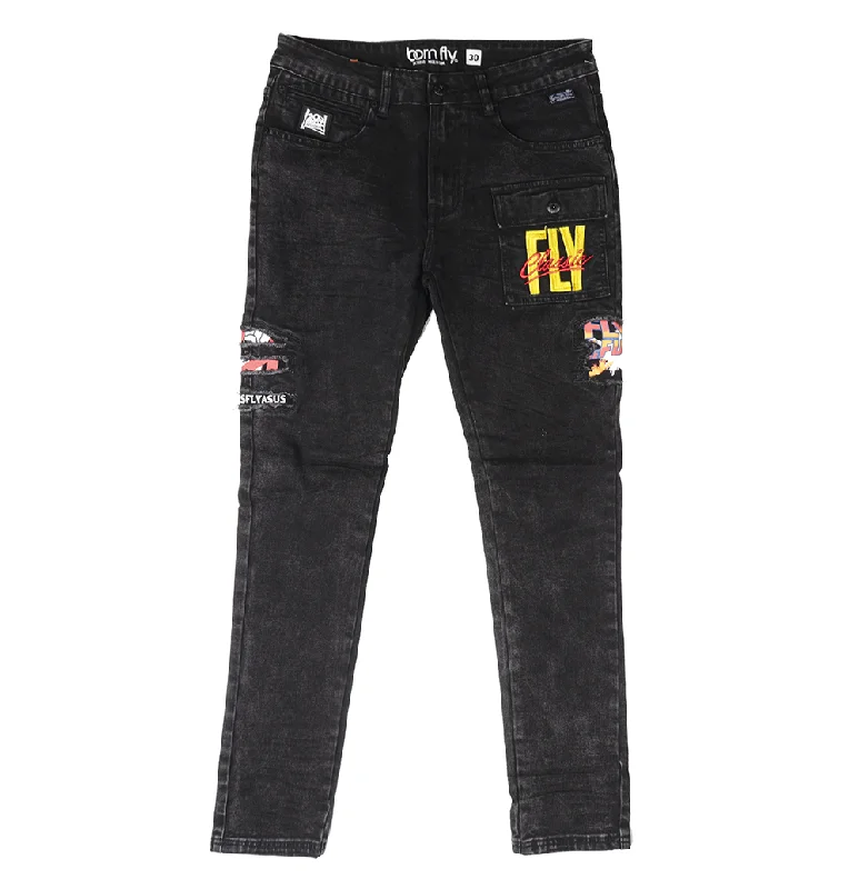 Vintage style BORN FLY STRAIGHT FIT DENIM JEANS BLACK - 2208D4499