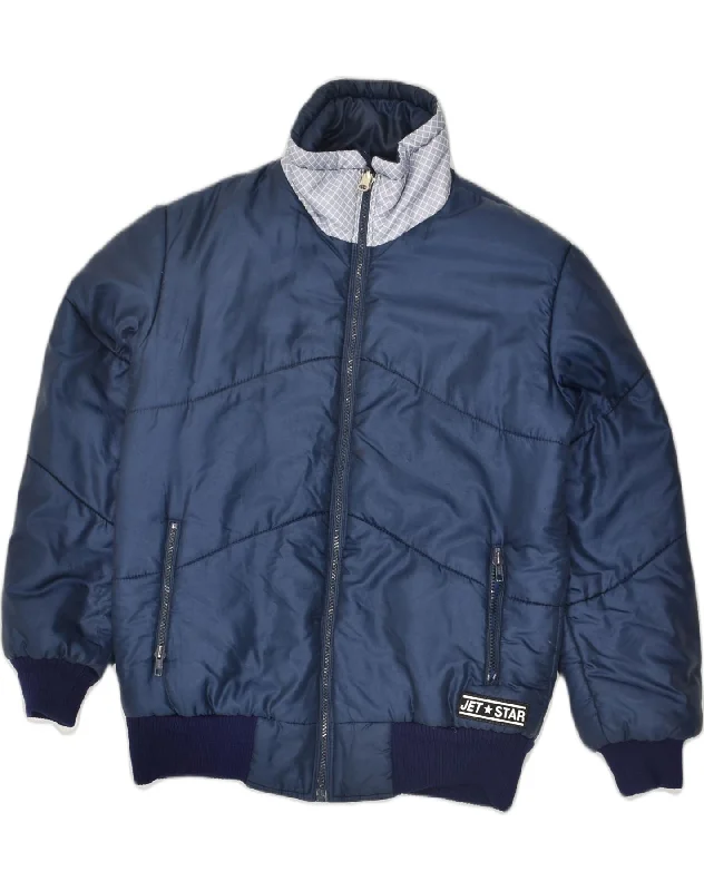 Luxe-casual VINTAGE Mens Padded Reversible Jacket UK 38 Medium Navy Blue Polyester