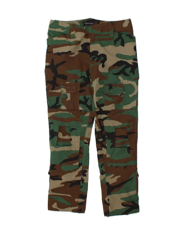 Colored denim VINTAGE Mens Straight Cargo Trousers W34 L30  Green Camouflage Polyester