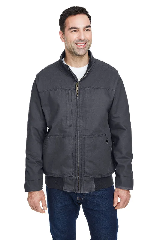 Military-inspired Dri Duck Mens Force Canvas Full Zip Bomber Jacket - Charcoal Grey