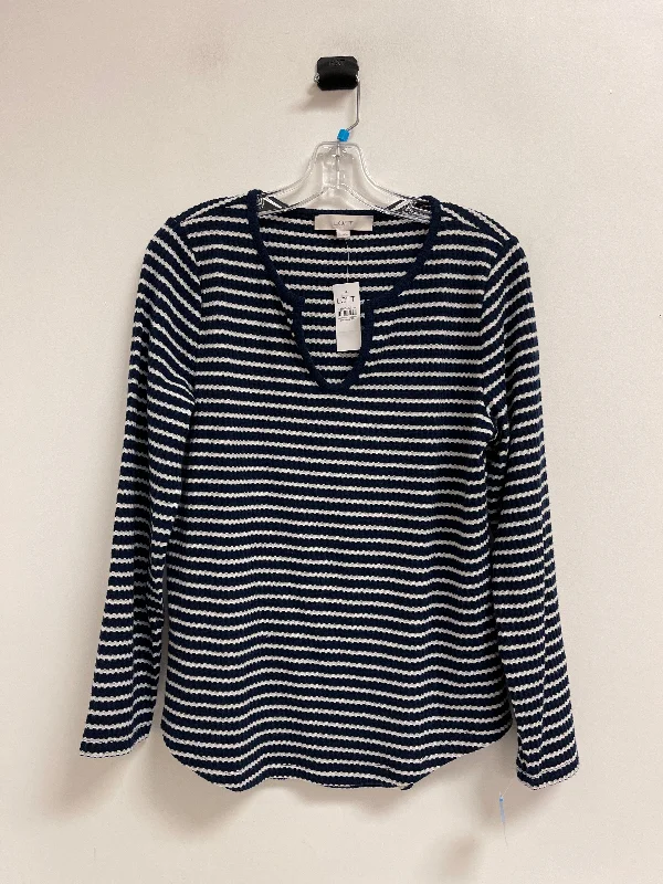 Crew neck top Top Long Sleeve By Loft In Striped Pattern, Size: L