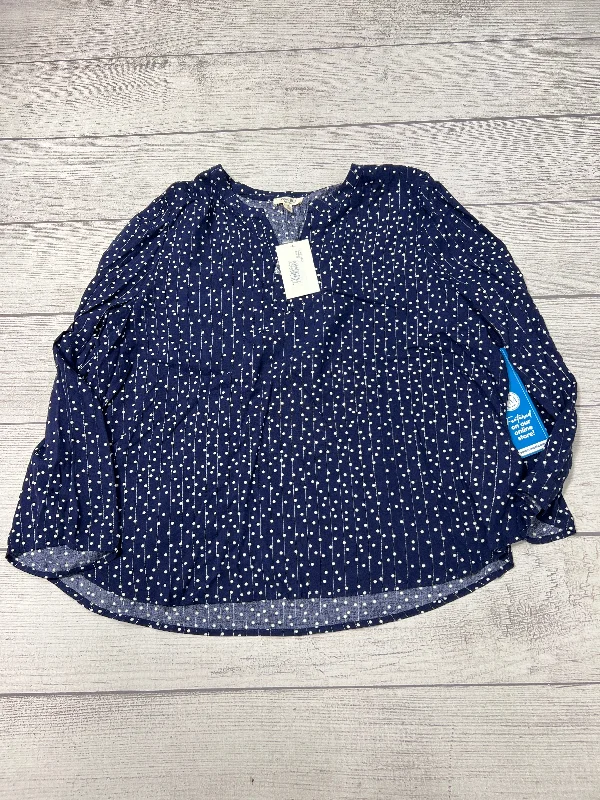 High-neck top New! Top Long Sleeve By Como Blu In Blue & White, Size: 1x