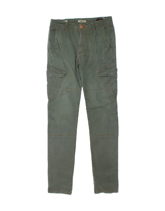 Bleached denim MARLBORO CLASSICS Mens Slim Fit Cargo Trousers W30 L34  Green Cotton