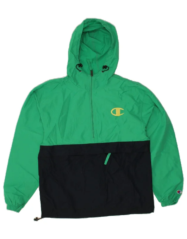 Dynamic-wear CHAMPION Mens Pullover Hooded Rain Jacket UK 36 Small Green Colourblock