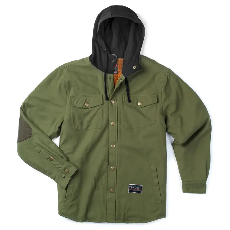 Military-inspired Solid State Flannel Jacket - Olive Black