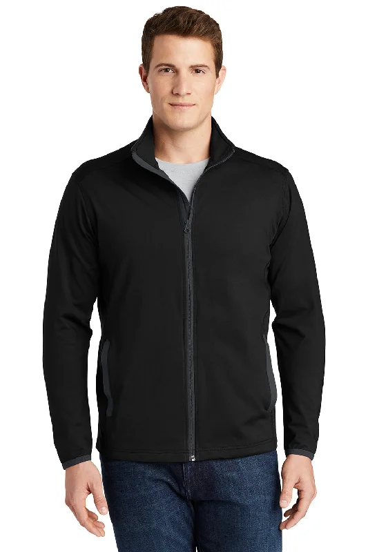 Lightweight-fit Sport-Tek Mens Sport-Wick Moisture Wicking Full Zip Jacket - Black/Charcoal Grey