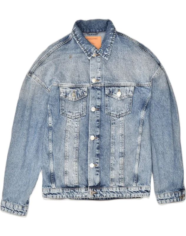 Off-duty JACK & JONES Mens Distressed Denim Jacket UK 38 Medium Blue Cotton