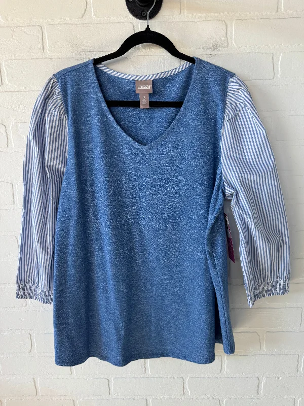 Casual long sleeve Top Long Sleeve By Chicos In Blue & White, Size: Xl