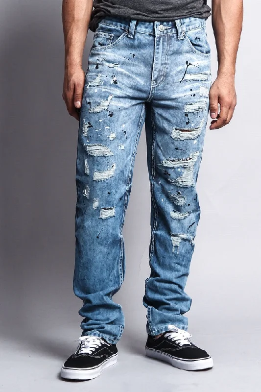 Straight leg Distressed Wash Slim Jeans