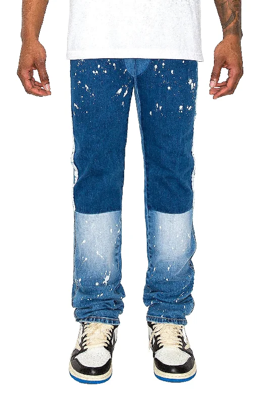 Fashionable pants Men's Stacked Fit Repaired Paint Splatter Denim Jeans