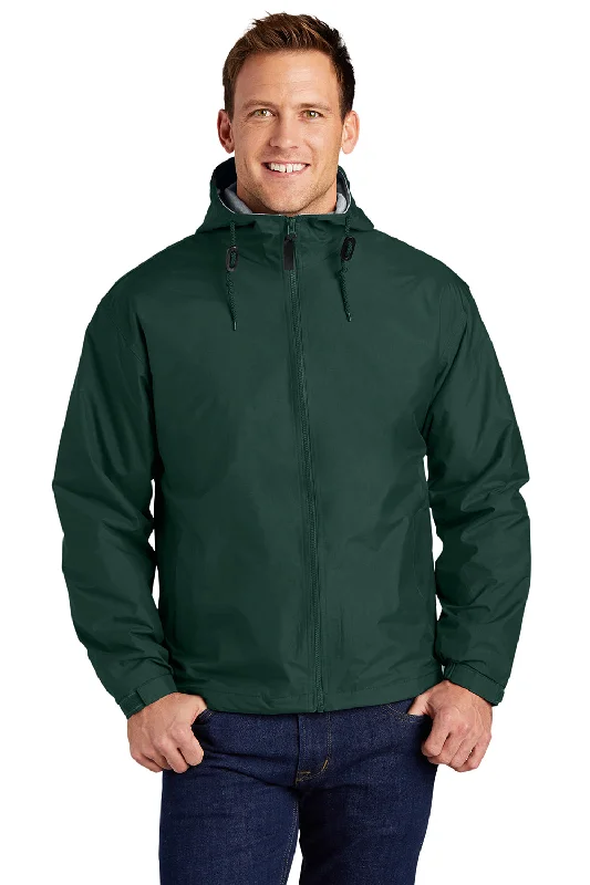 Slim-fit Port Authority Mens Team Wind & Water Resistant Full Zip Hooded Jacket - Hunter Green