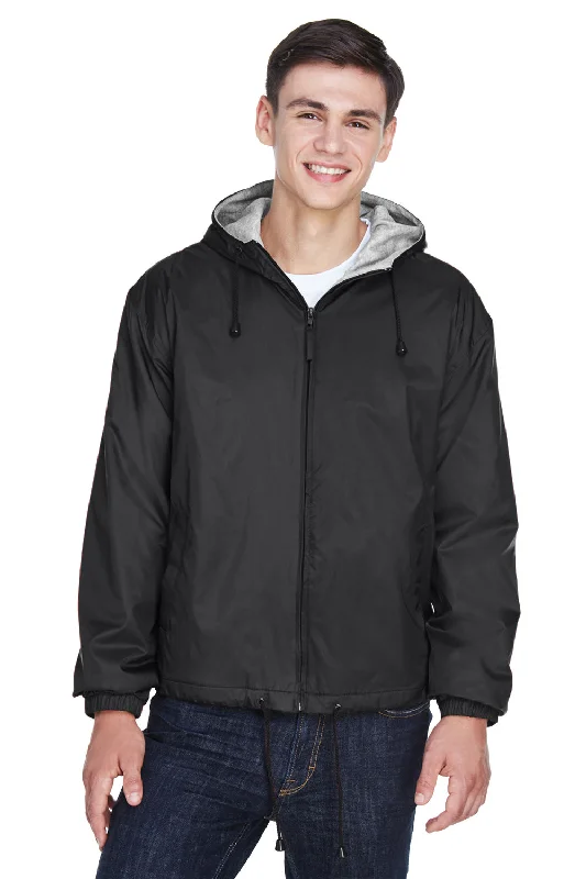 Weatherproof UltraClub Mens Wind & Water Resistant Full Zip Hooded Jacket - Black - Closeout