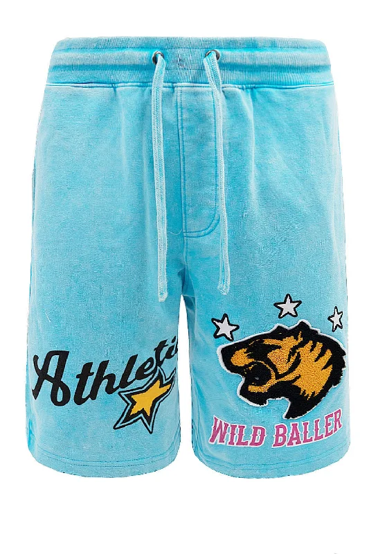 Palazzo pants Men's Wild Baller Chenille Patch Acid Washed Graphic Fleece Shorts