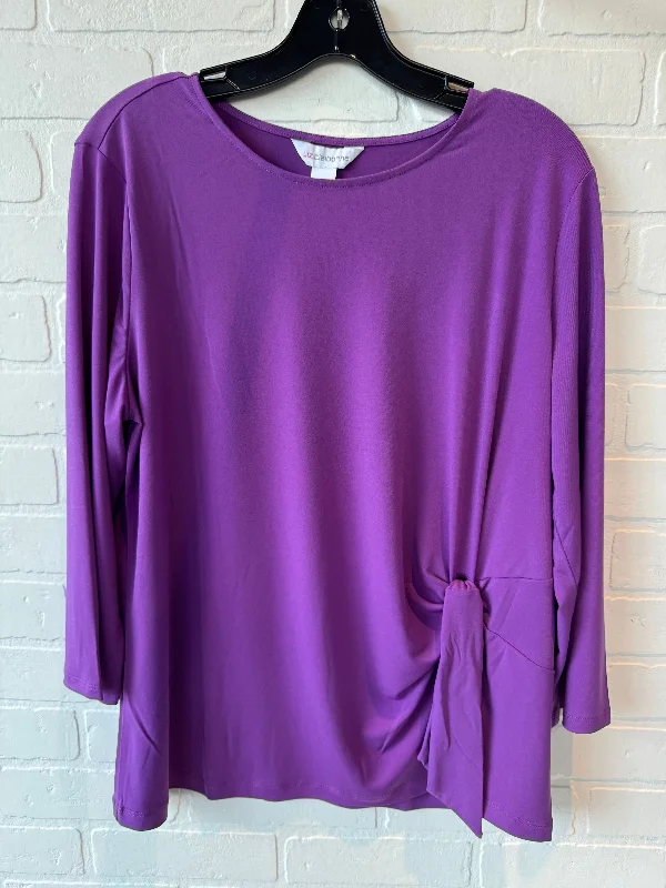 High-neck top Tunic 3/4 Sleeve By Liz Claiborne In Purple, Size: L